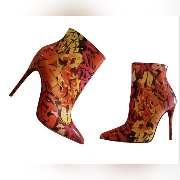 Nwt. Christian Louboutin stiletto graffiti multicolor,side zipper leather boot - Picture 2 of 8